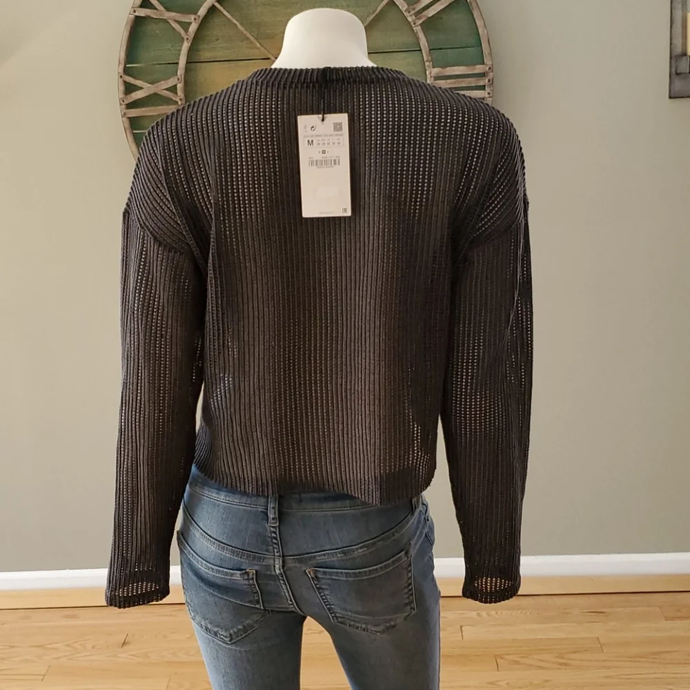 Zara sheer textured long sleeve top